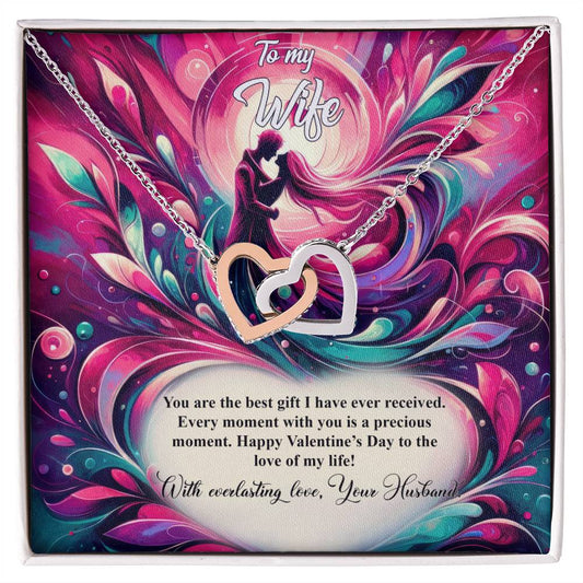 Valentine-st21a Interlocking Hearts Necklace, Gift to my Wife with Beautiful Message Card