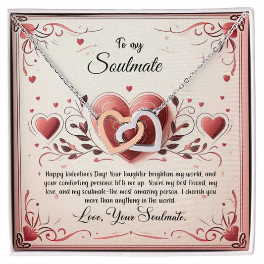 Valentine-st12b Interlocking Hearts neck, Gift to My Soulmate with Message Card