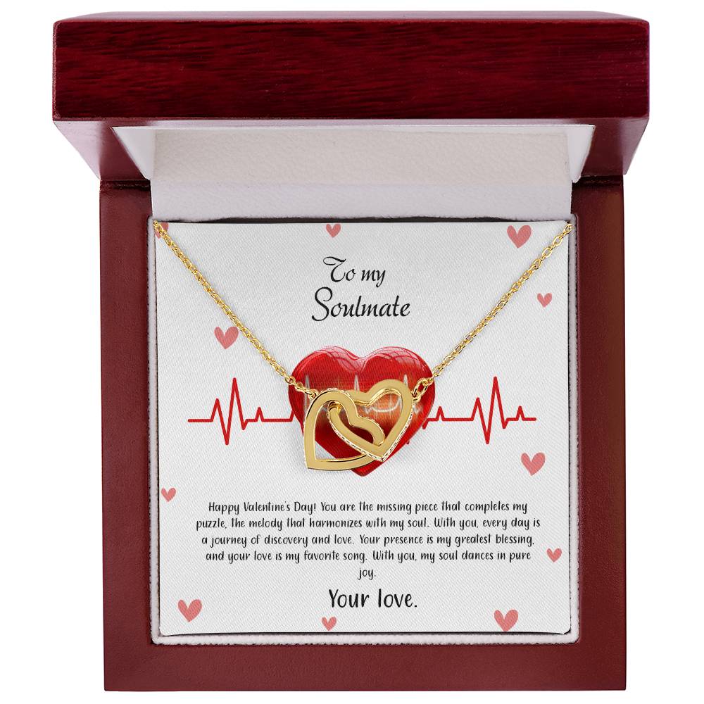 valentine-33b Interlocking Hearts neck, Gift to My Soulmate with Message Card