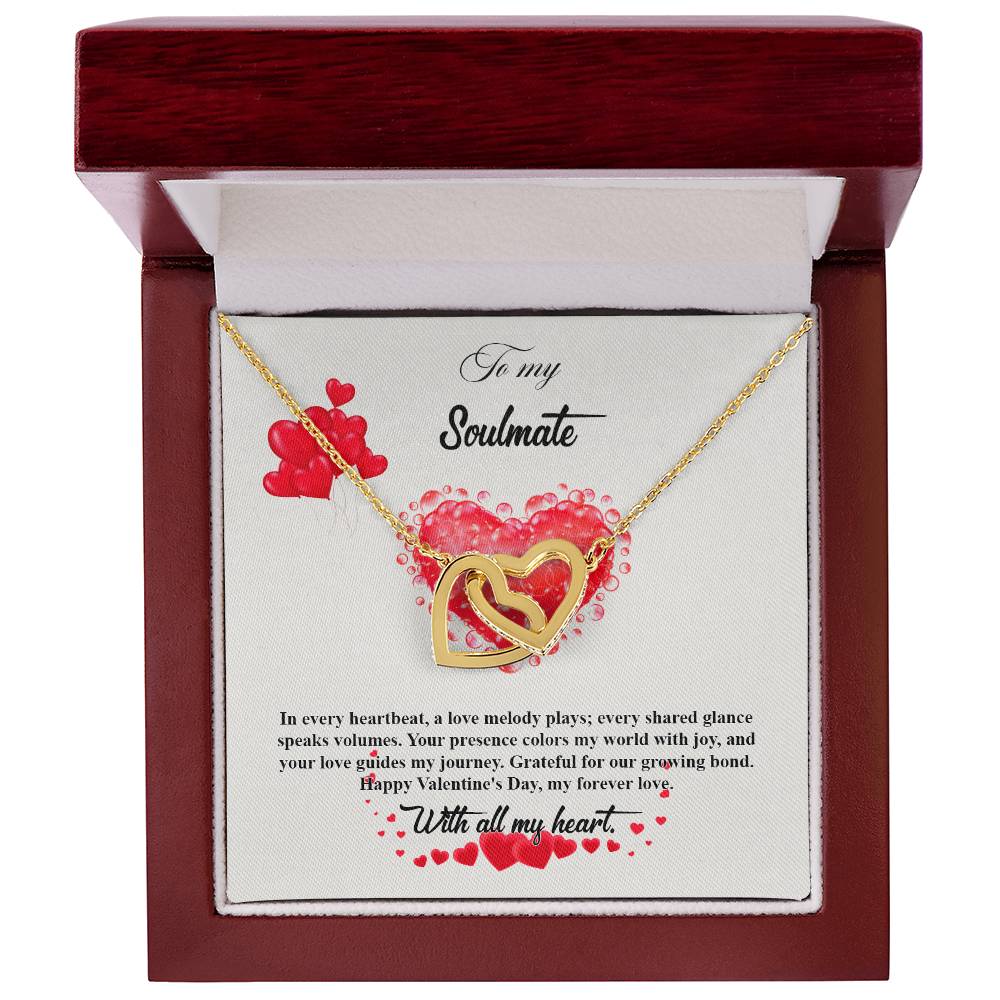 valentine-20b Interlocking Hearts neck, Gift to My Soulmate with Message Card