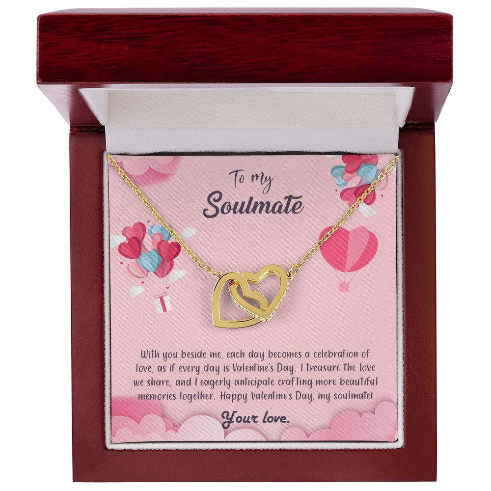 valentine-28b Interlocking Hearts neck, Gift to My Soulmate with Message Card