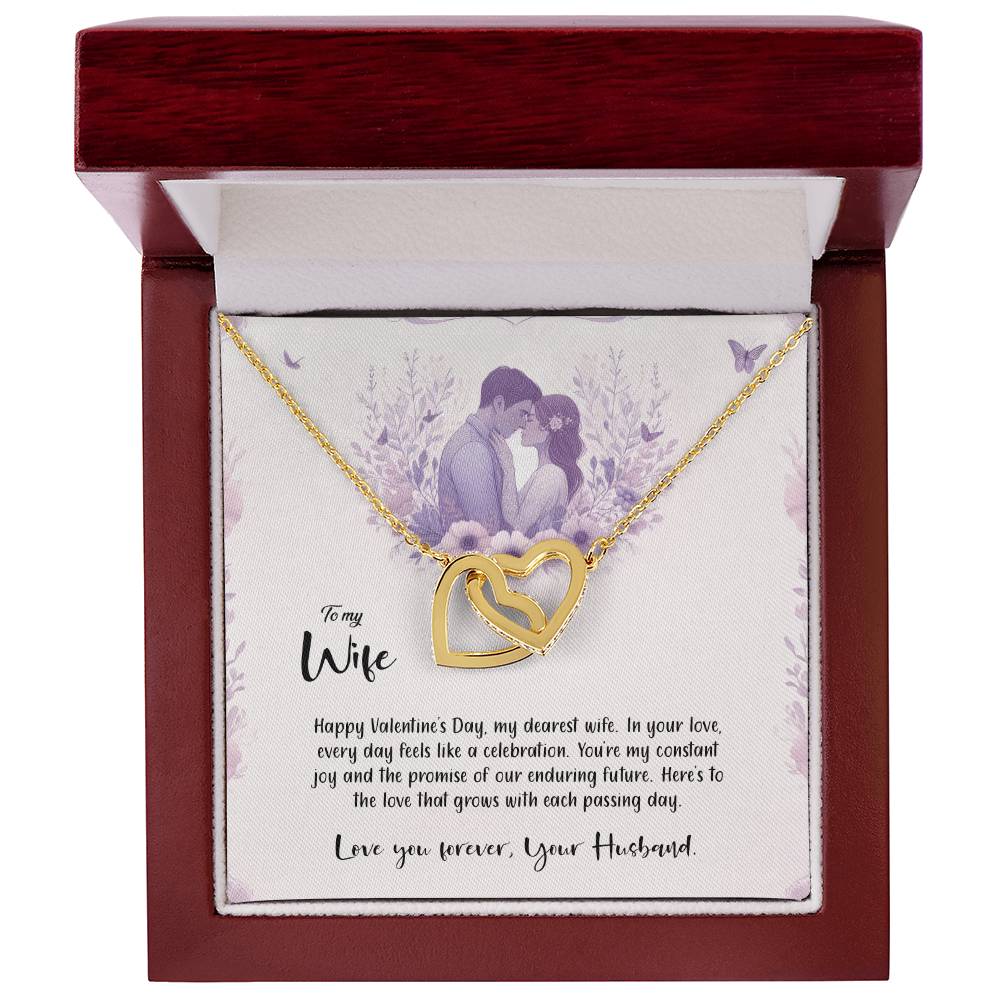 Valentine-st14a Interlocking Hearts Necklace, Gift to my Wife with Beautiful Message Card