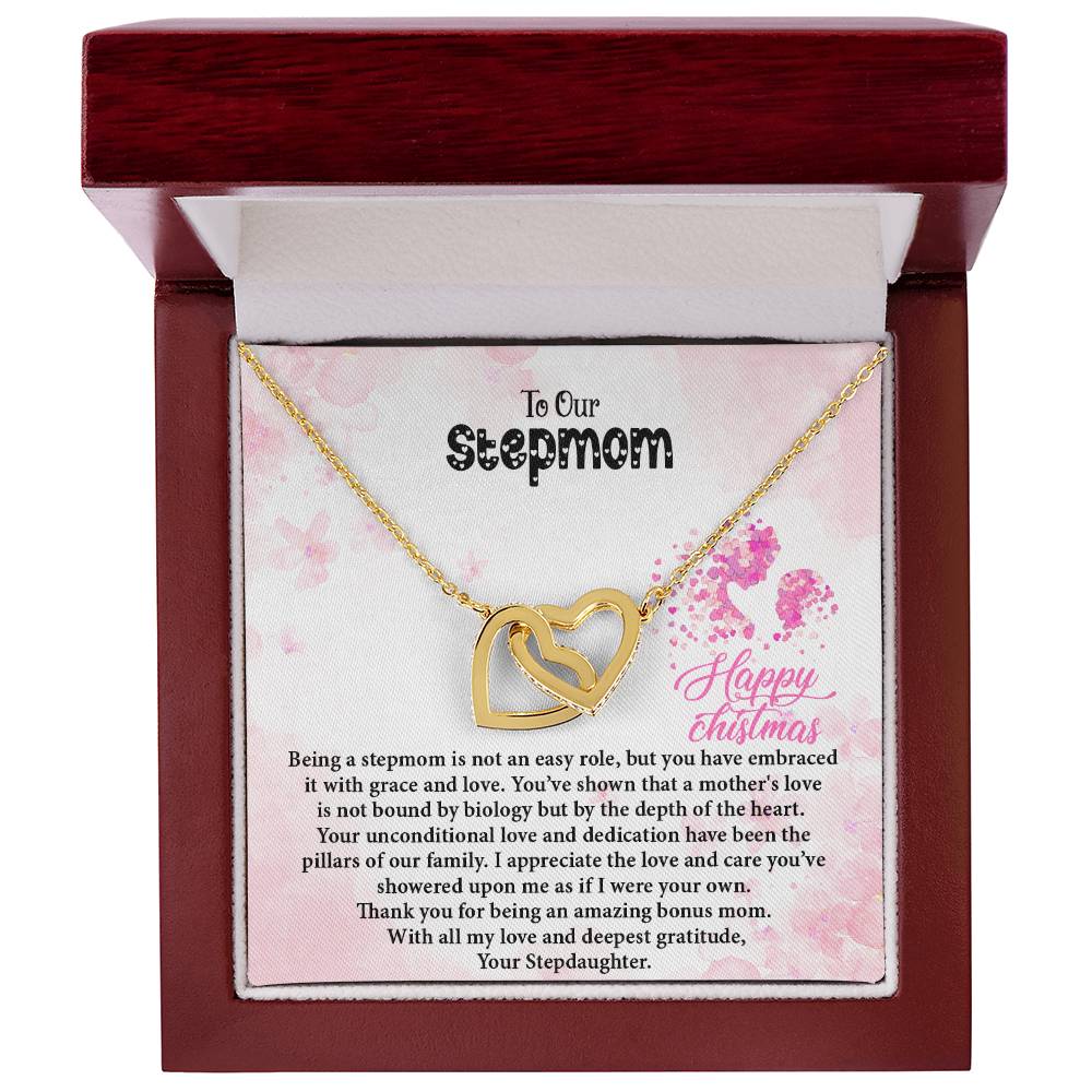 4020 a Interlocking Hearts Necklace, Gift to my Stepmom with Beautiful Message Card