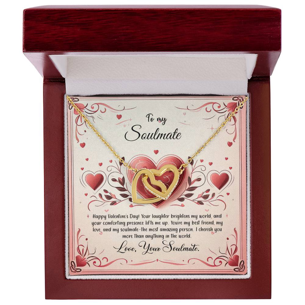 Valentine-st12b Interlocking Hearts neck, Gift to My Soulmate with Message Card