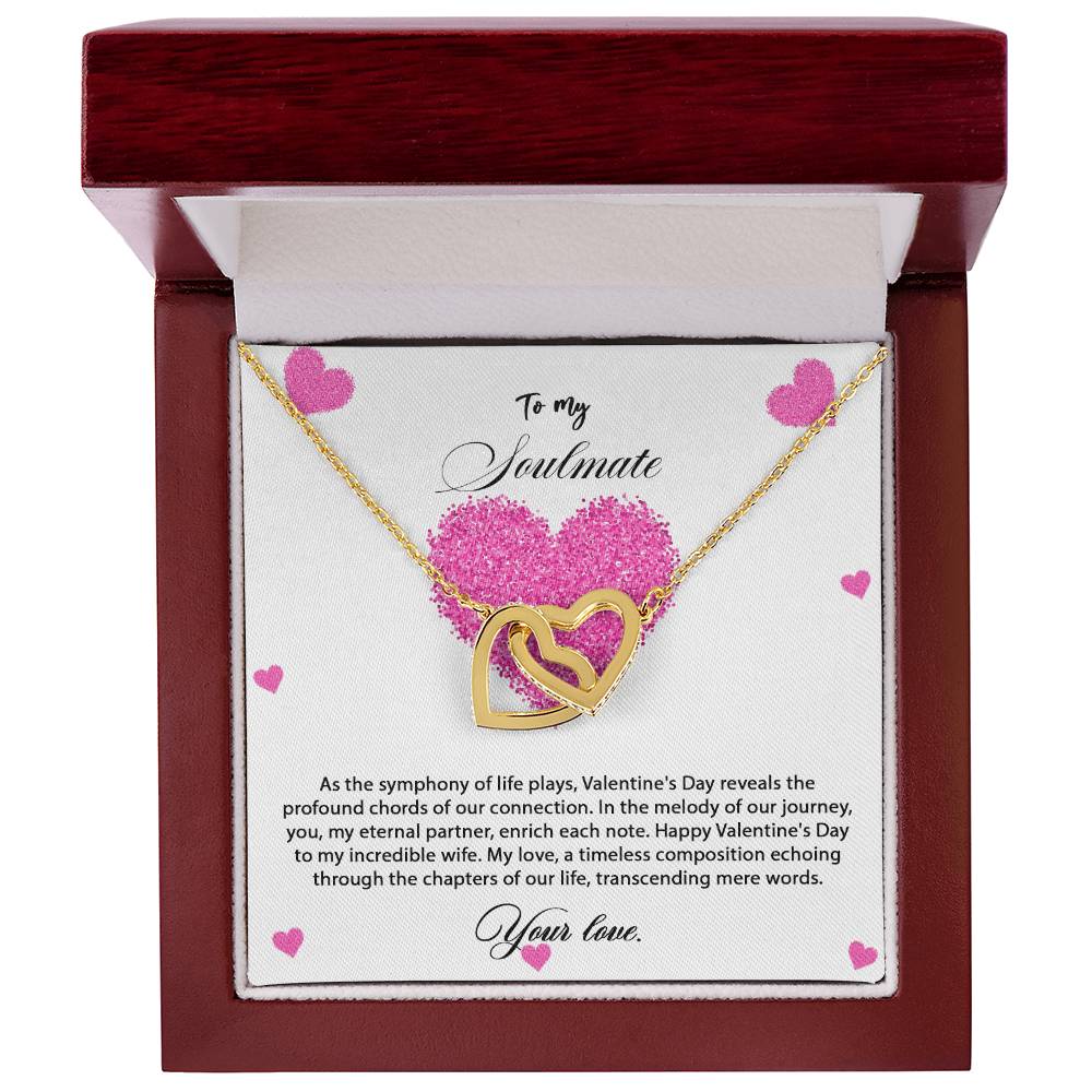 valentine-8b Interlocking Hearts neck, Gift to My Soulmate with Message Card