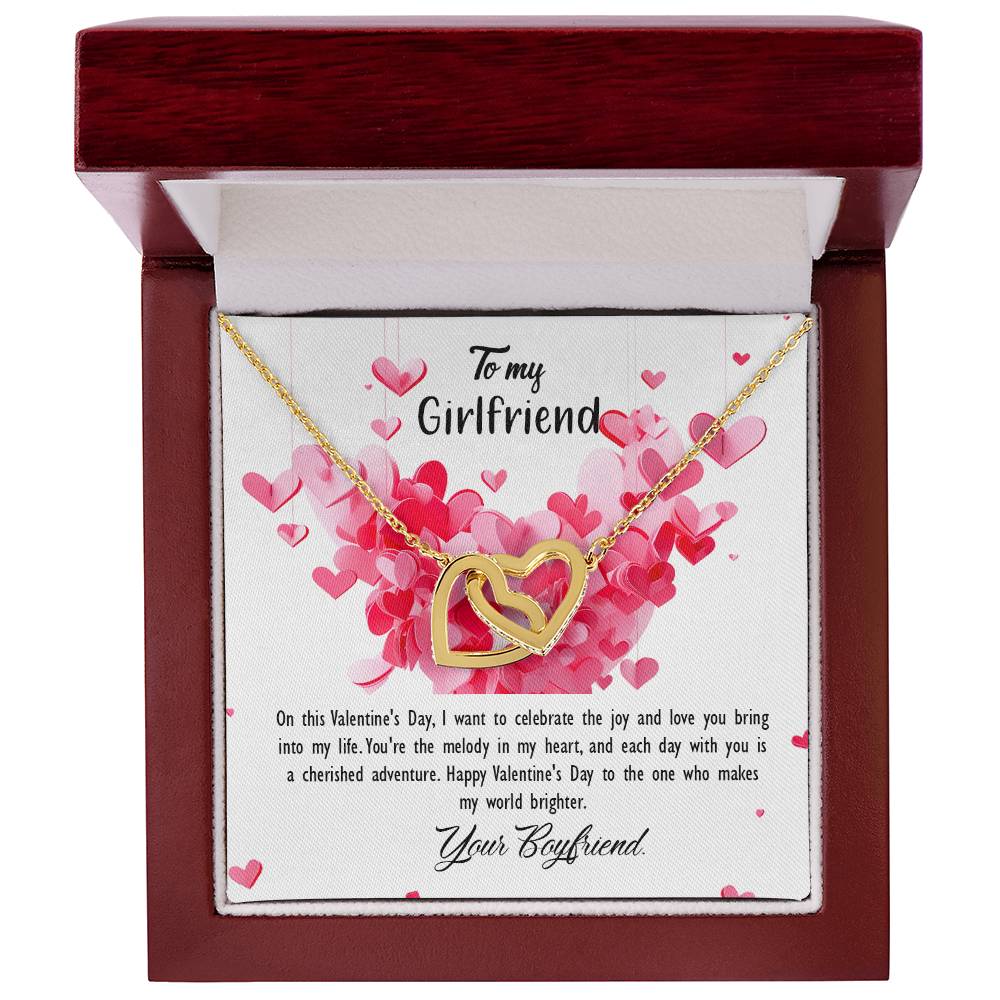 valentine-26c Interlocking Hearts Necklace, Gift to my Girlfriend with Beautiful Message Card