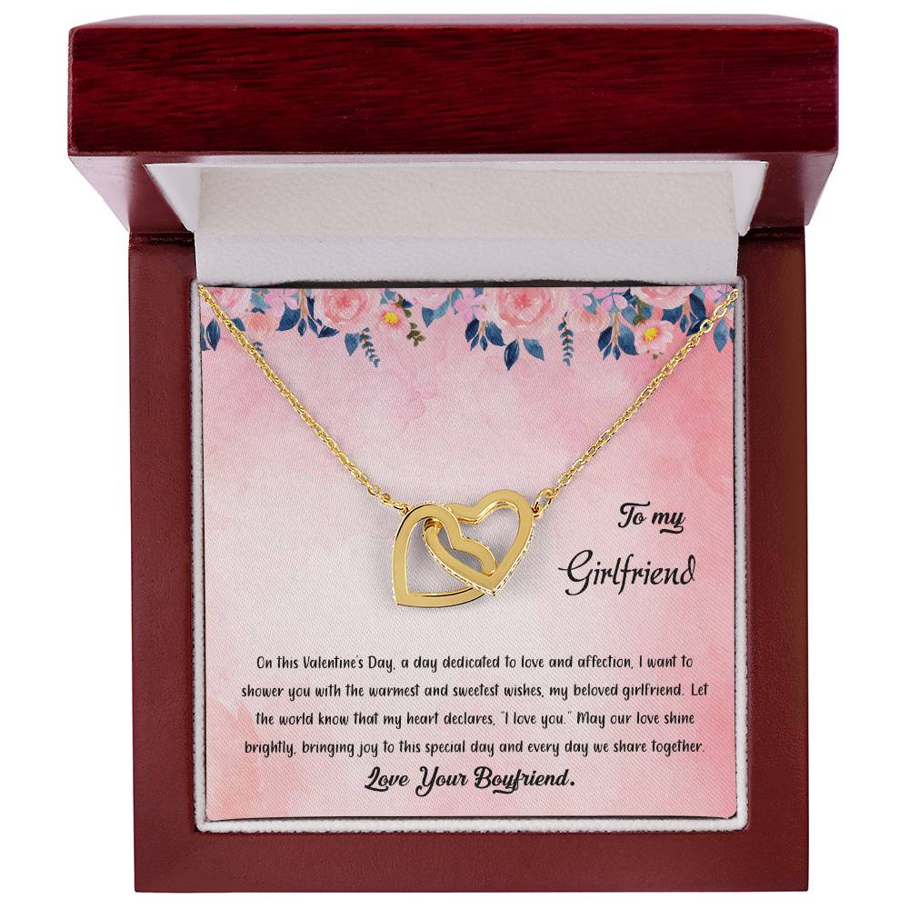 valentine-38c Interlocking Hearts Necklace, Gift to my Girlfriend with Beautiful Message Card