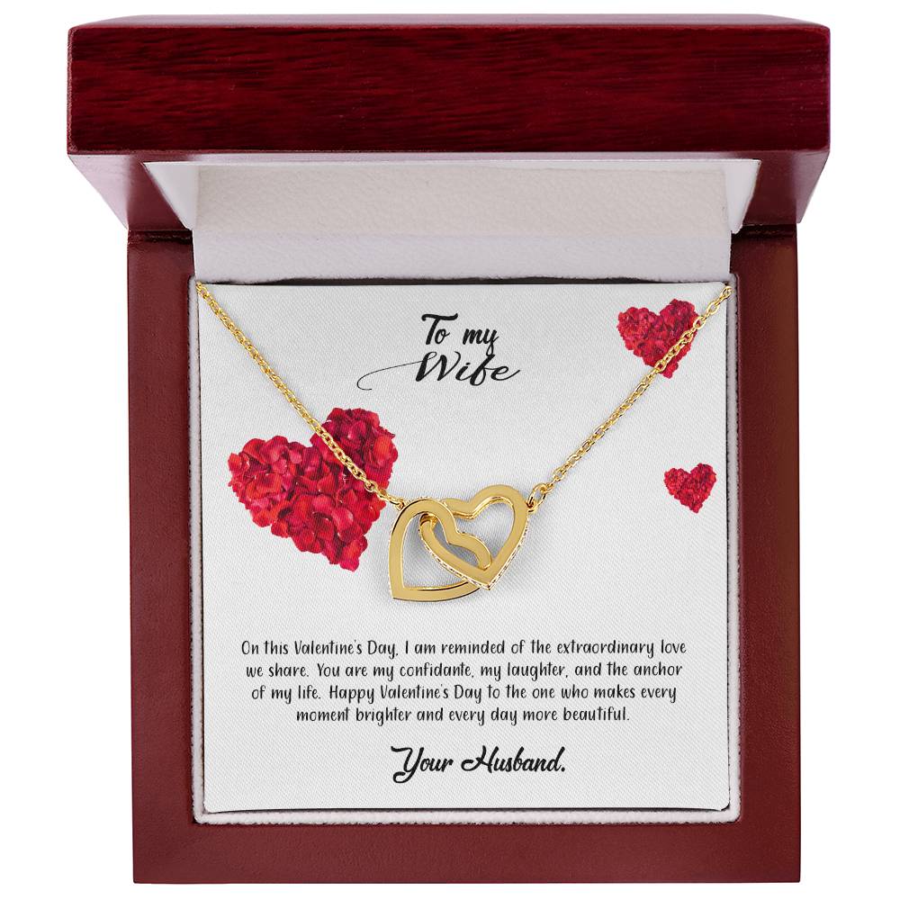 valentine-17a Interlocking Hearts Necklace, Gift to my Wife with Beautiful Message Card