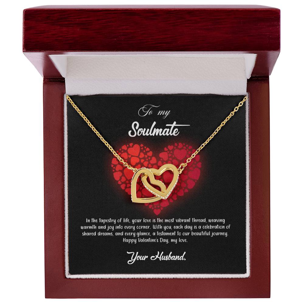 valentine-23b Interlocking Hearts neck, Gift to My Soulmate with Message Card