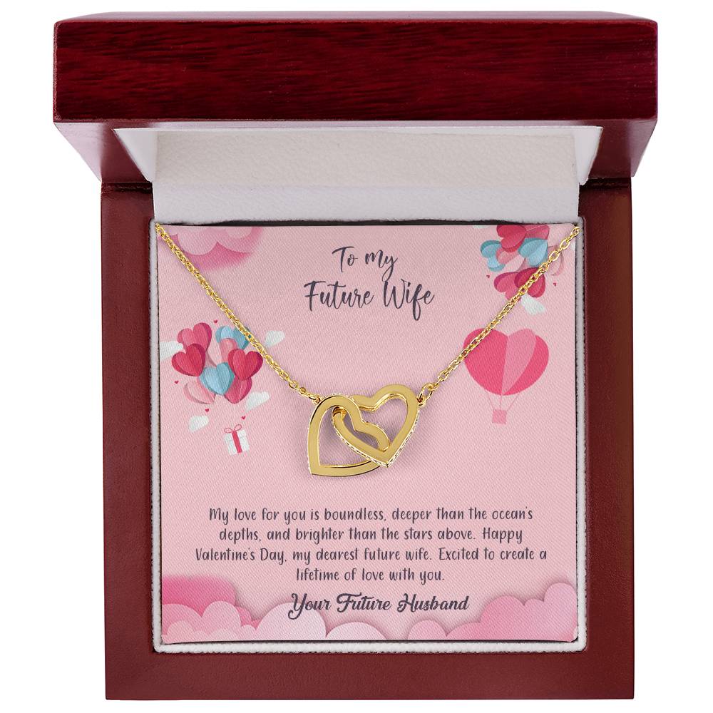 valentine-28d Interlocking Hearts Necklace, Gift to my Future Wife with Beautiful Message Card