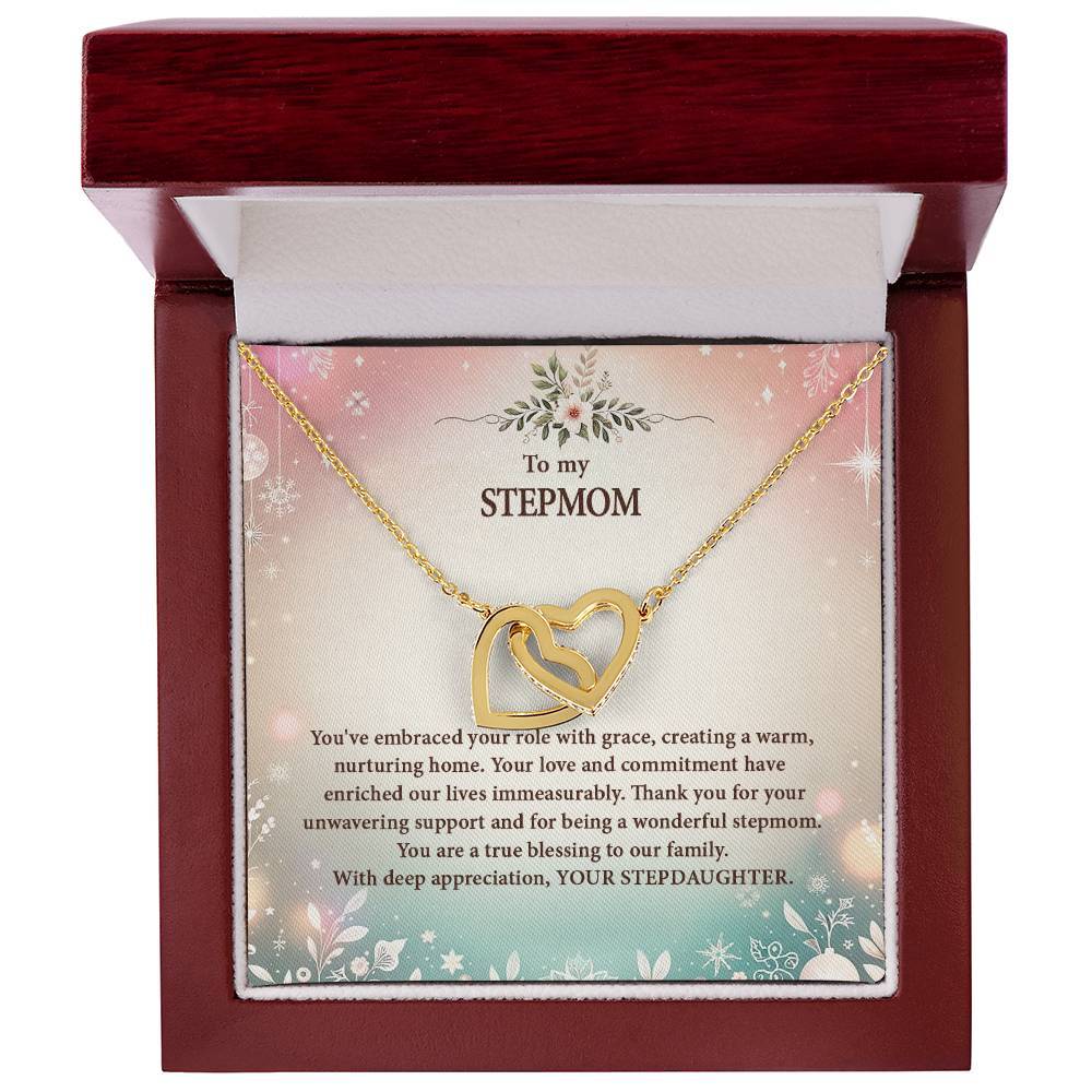 4057k Interlocking Hearts Necklace, Gift to my Stepmom with Beautiful Message Card