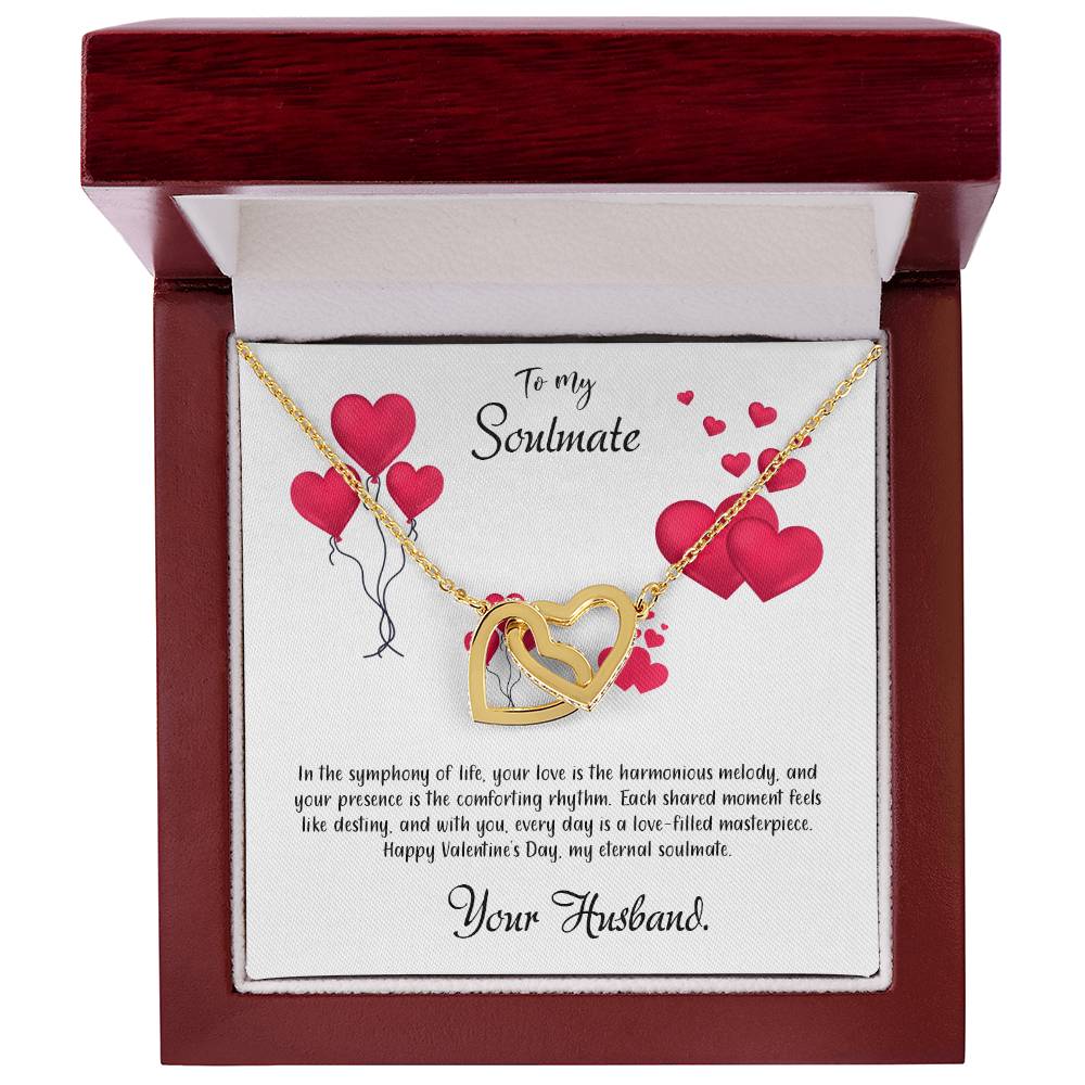 valentine-11b Interlocking Hearts neck, Gift to My Soulmate with Message Card