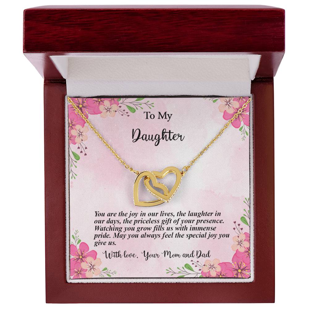 4035c Interlocking Hearts Necklace, Gift to my Daughter with Beautiful Message Card