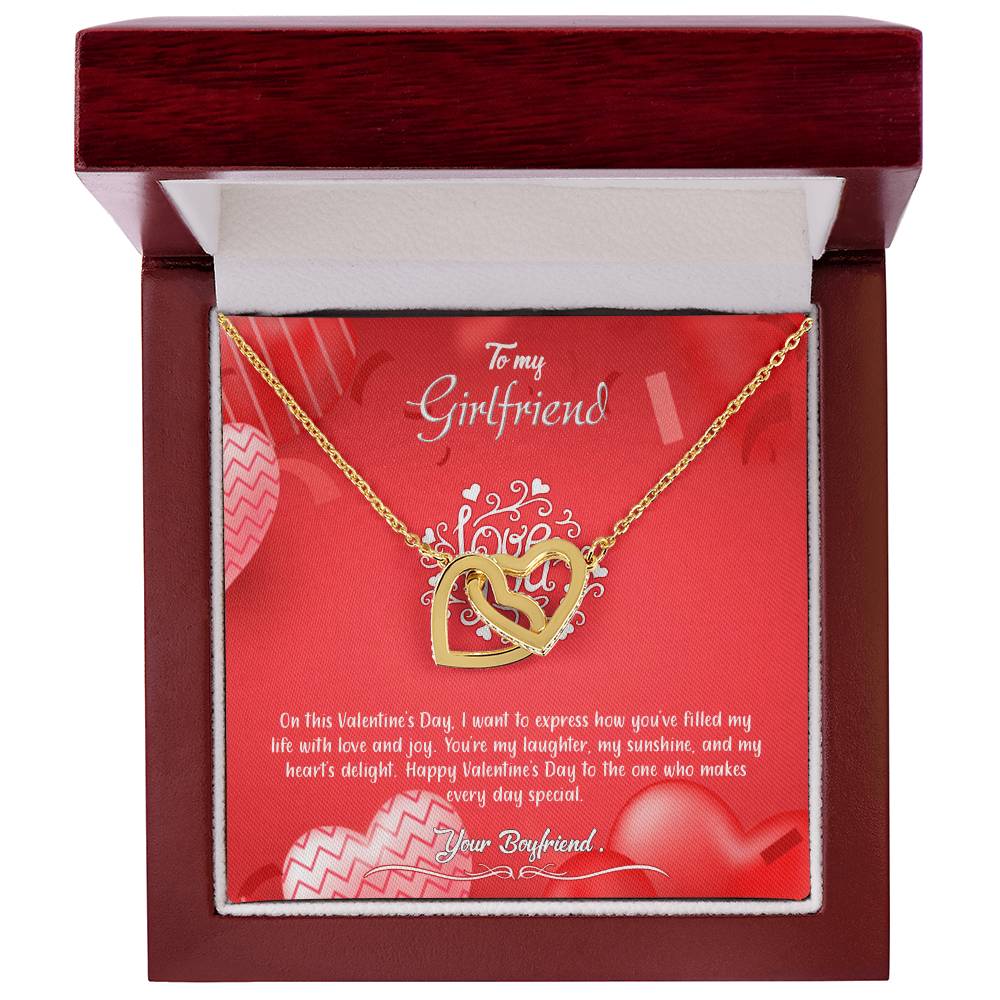 valentine-4c Interlocking Hearts Necklace, Gift to my Girlfriend with Beautiful Message Card