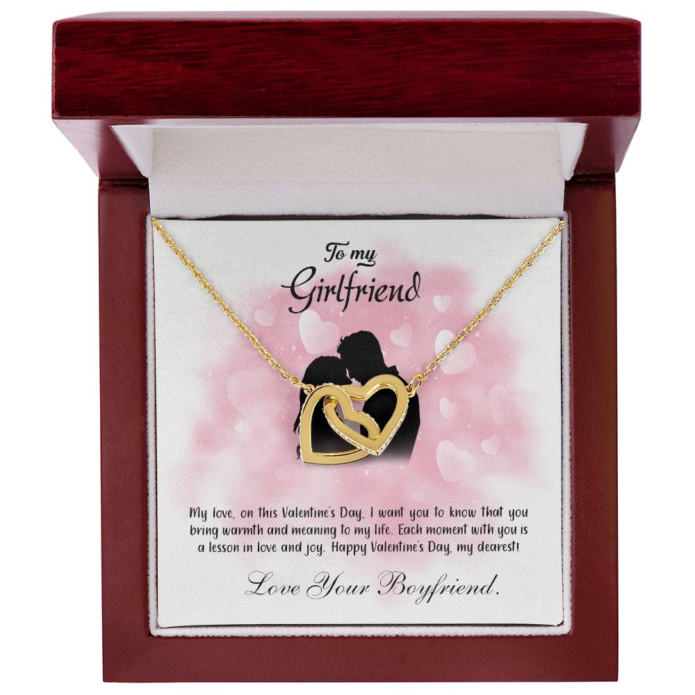 valentine-5c Interlocking Hearts Necklace, Gift to my Girlfriend with Beautiful Message Card