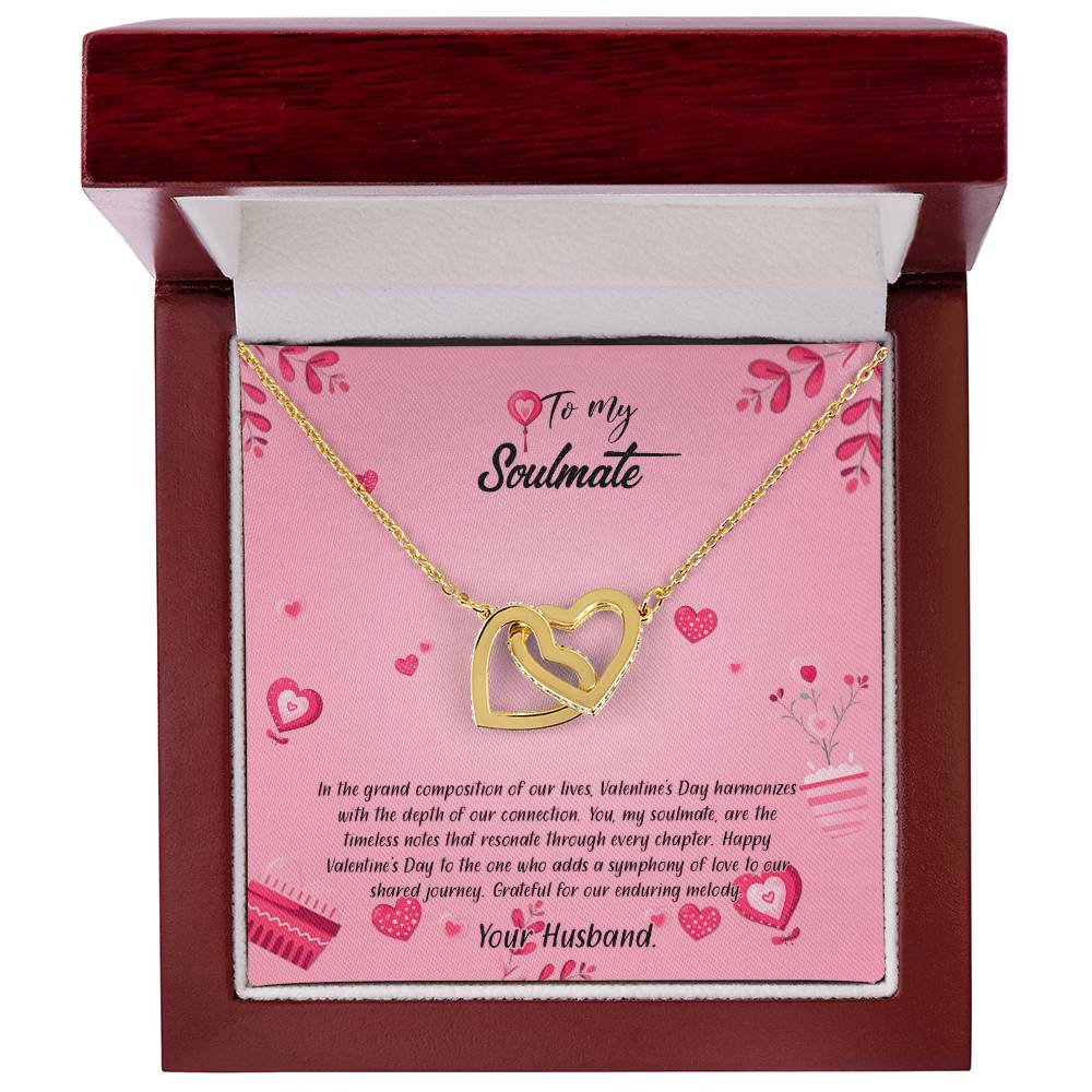 valentine-16b Interlocking Hearts neck, Gift to My Soulmate with Message Card