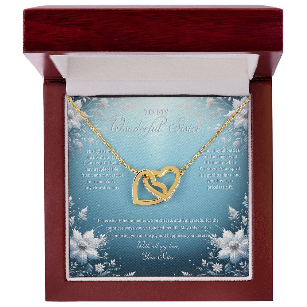 95313a Interlocking Hearts Necklace, Gift to my Sister with Beautiful Message Card