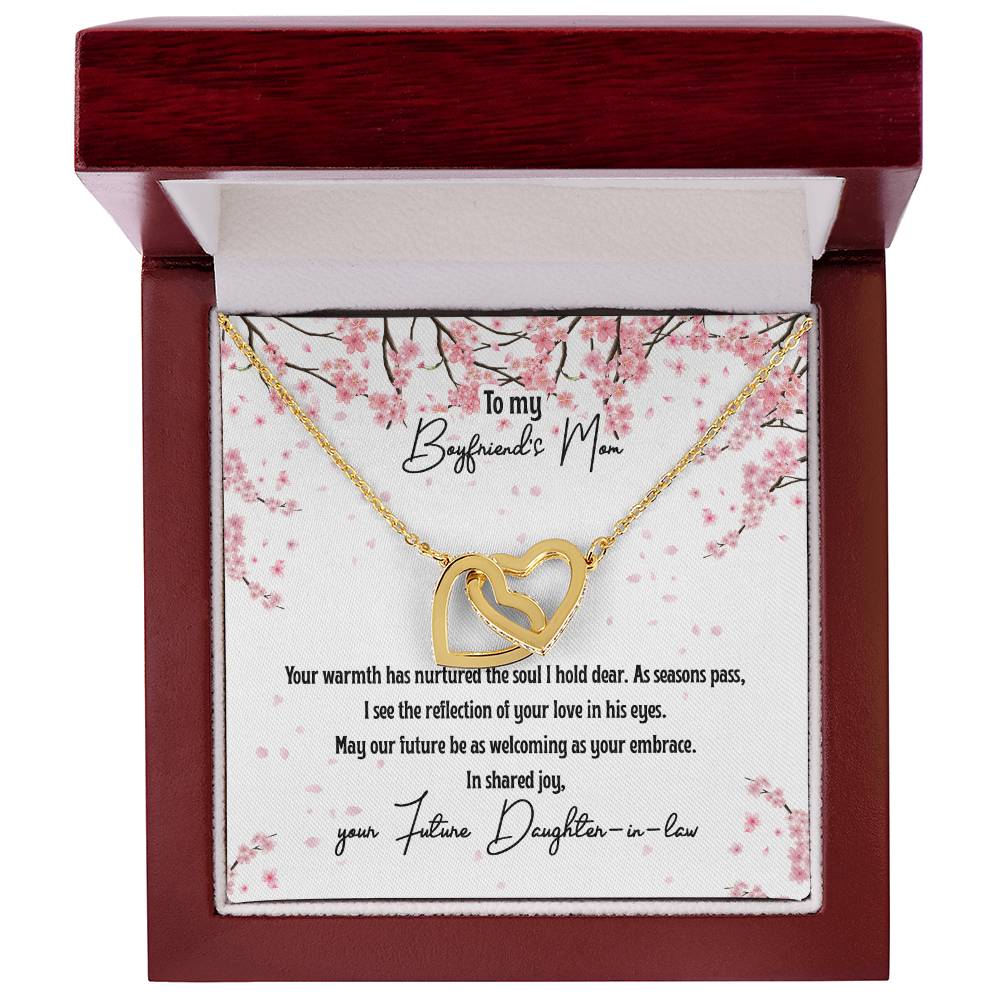 4040 c Interlocking Hearts Necklace, Gift to my Boyfriend's Mom with Beautiful Message Card