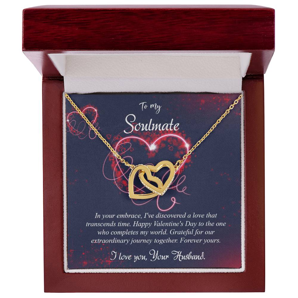 valentine-7b Interlocking Hearts neck, Gift to My Soulmate with Message Card