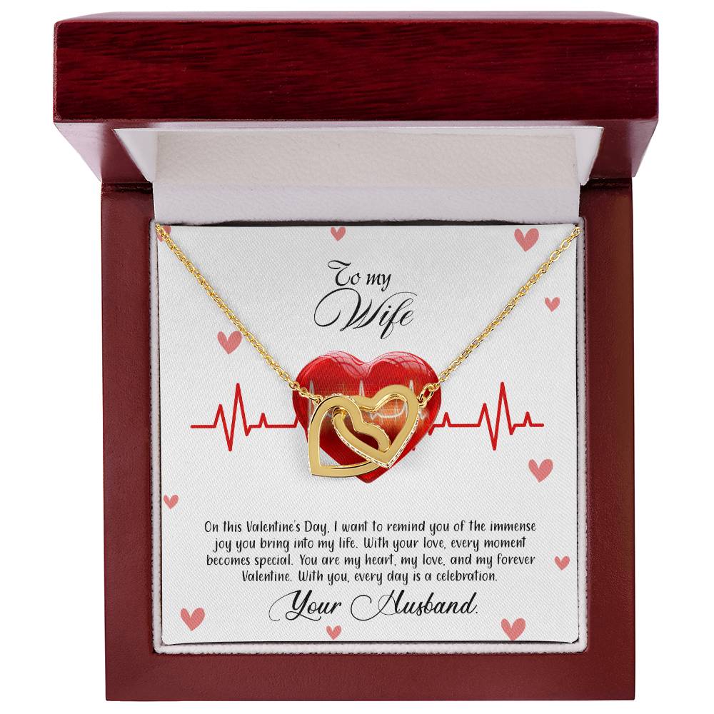 valentine-33a Interlocking Hearts Necklace, Gift to my Wife with Beautiful Message Card