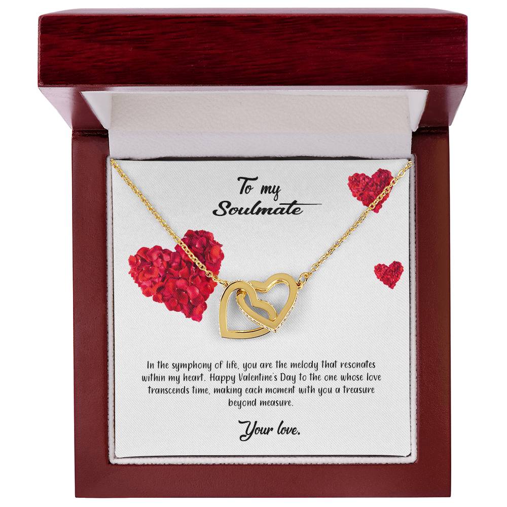 valentine-17b Interlocking Hearts neck, Gift to My Soulmate with Message Card