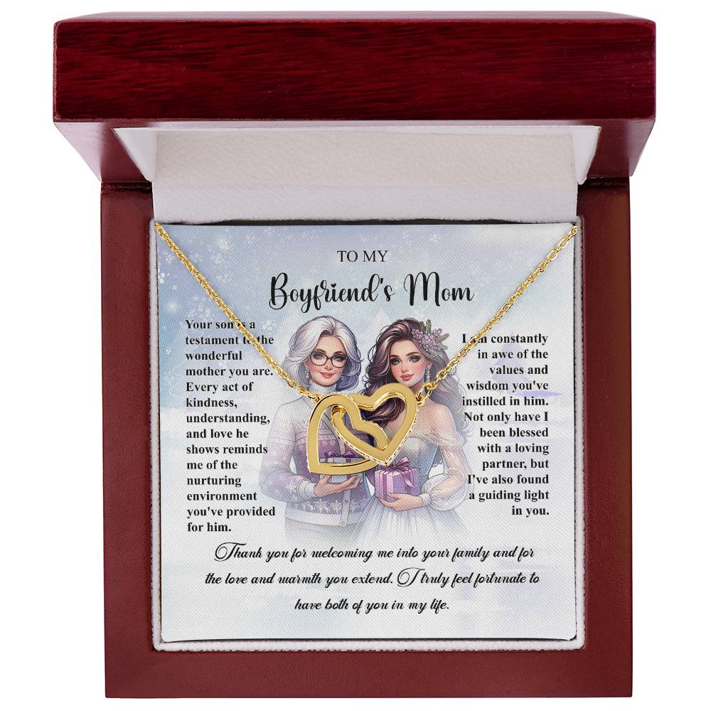 95311a Interlocking Hearts Necklace, Gift to my Boyfriend's Mom with Beautiful Message Card