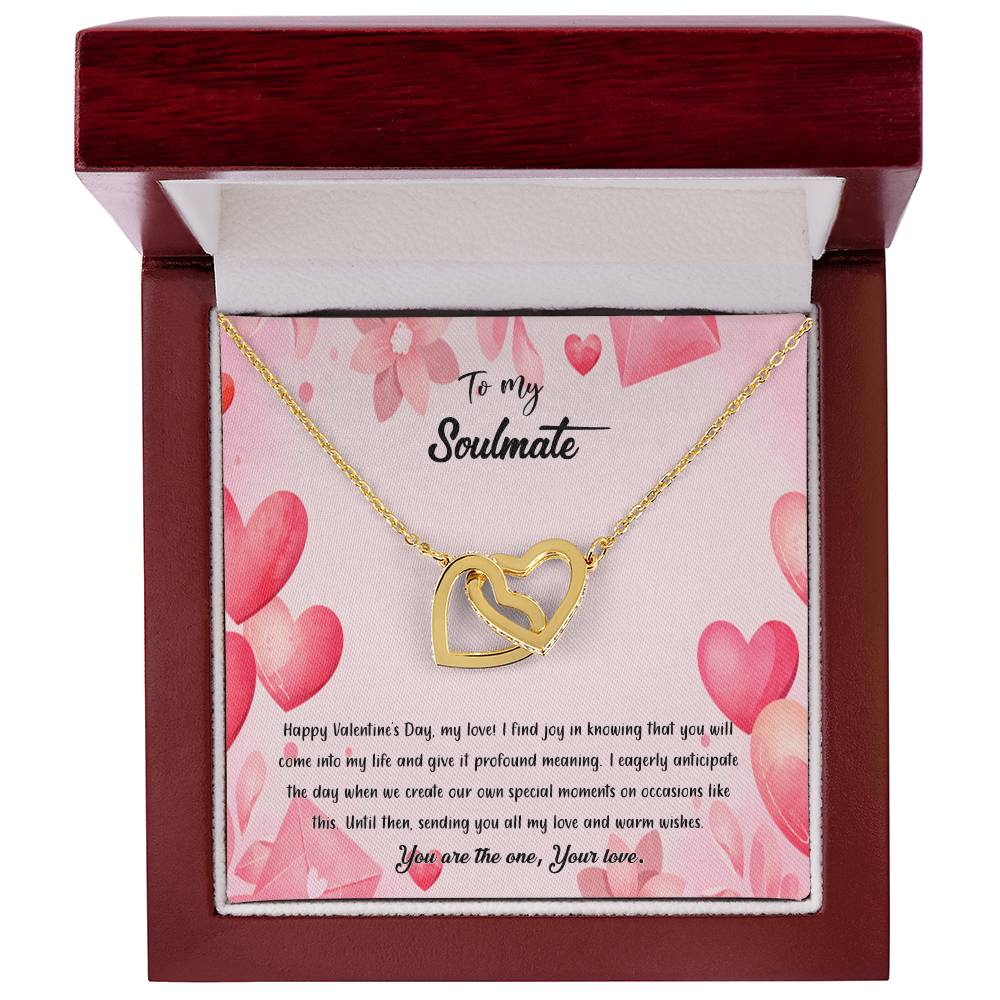 valentine-37b Interlocking Hearts neck, Gift to My Soulmate with Message Card