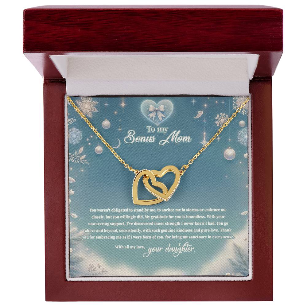 4045 (a) Interlocking Hearts Necklace, Gift to my Stepmom with Beautiful Message Card