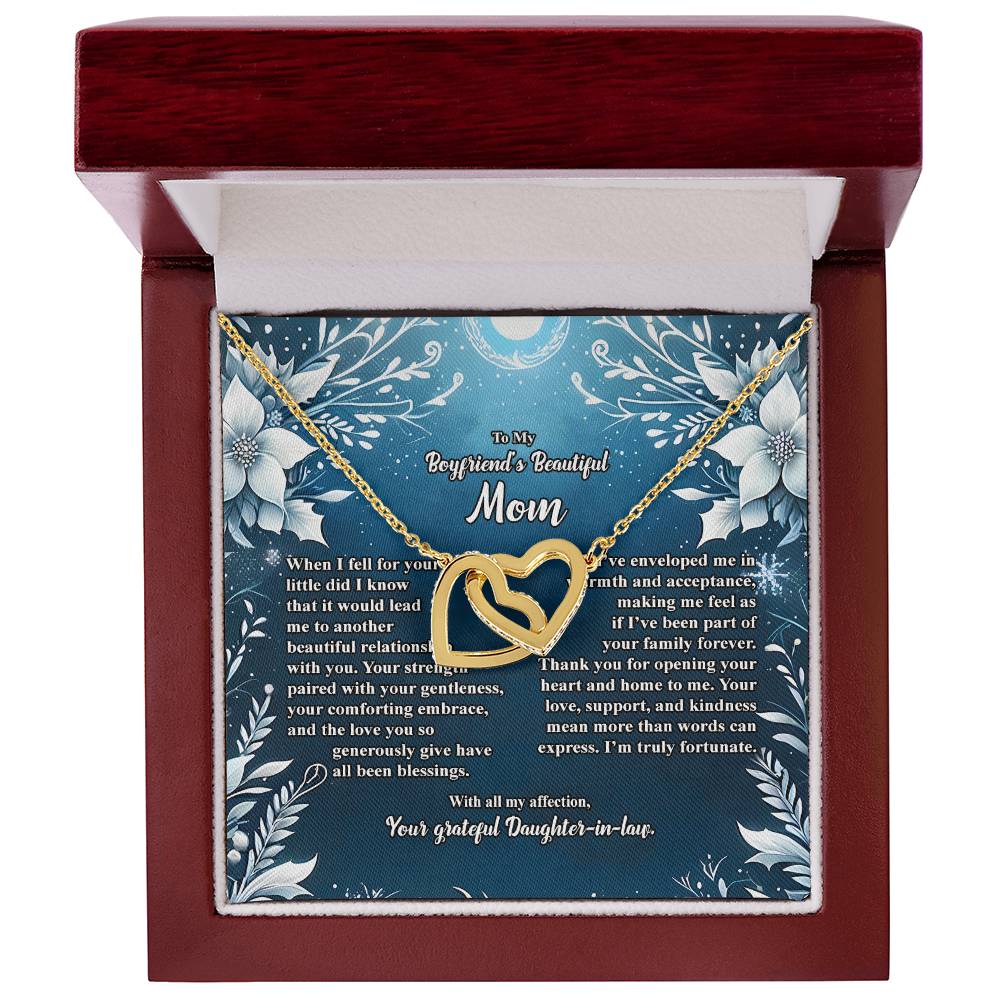 4046c Interlocking Hearts Necklace, Gift to my Boyfriend's Mom with Beautiful Message Card