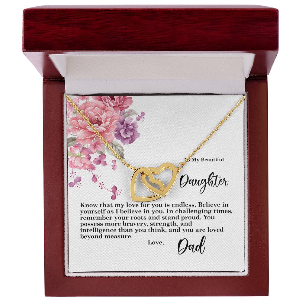 4027b Interlocking Hearts Necklace, Gift to my Daughter with Beautiful Message Card