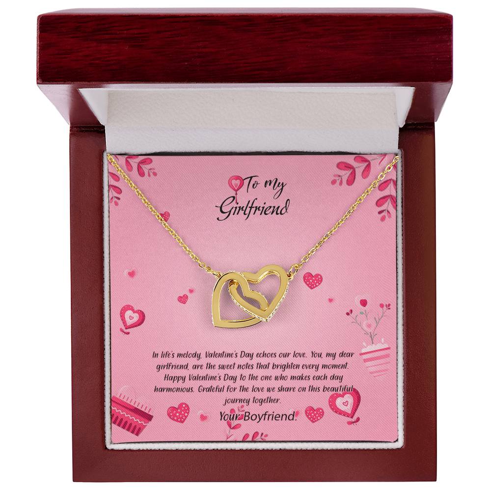 valentine-16c Interlocking Hearts Necklace, Gift to my Girlfriend with Beautiful Message Card