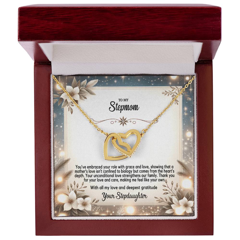 4055(c) Interlocking Hearts Necklace, Gift to my Stepmom with Beautiful Message Card