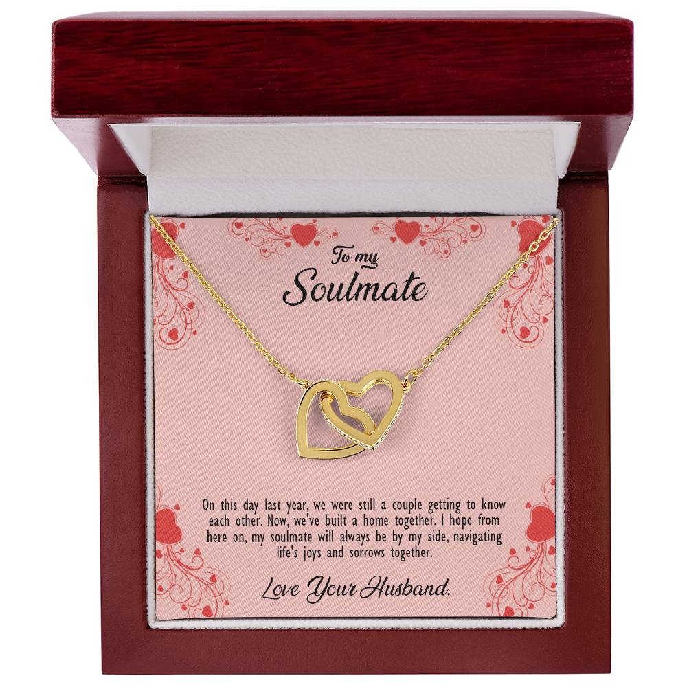 valentine-29b Interlocking Hearts neck, Gift to My Soulmate with Message Card