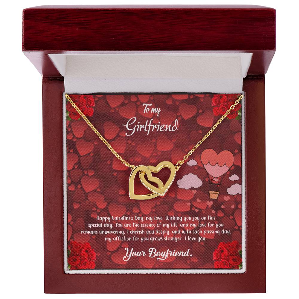 valentine-27c Interlocking Hearts Necklace, Gift to my Girlfriend with Beautiful Message Card