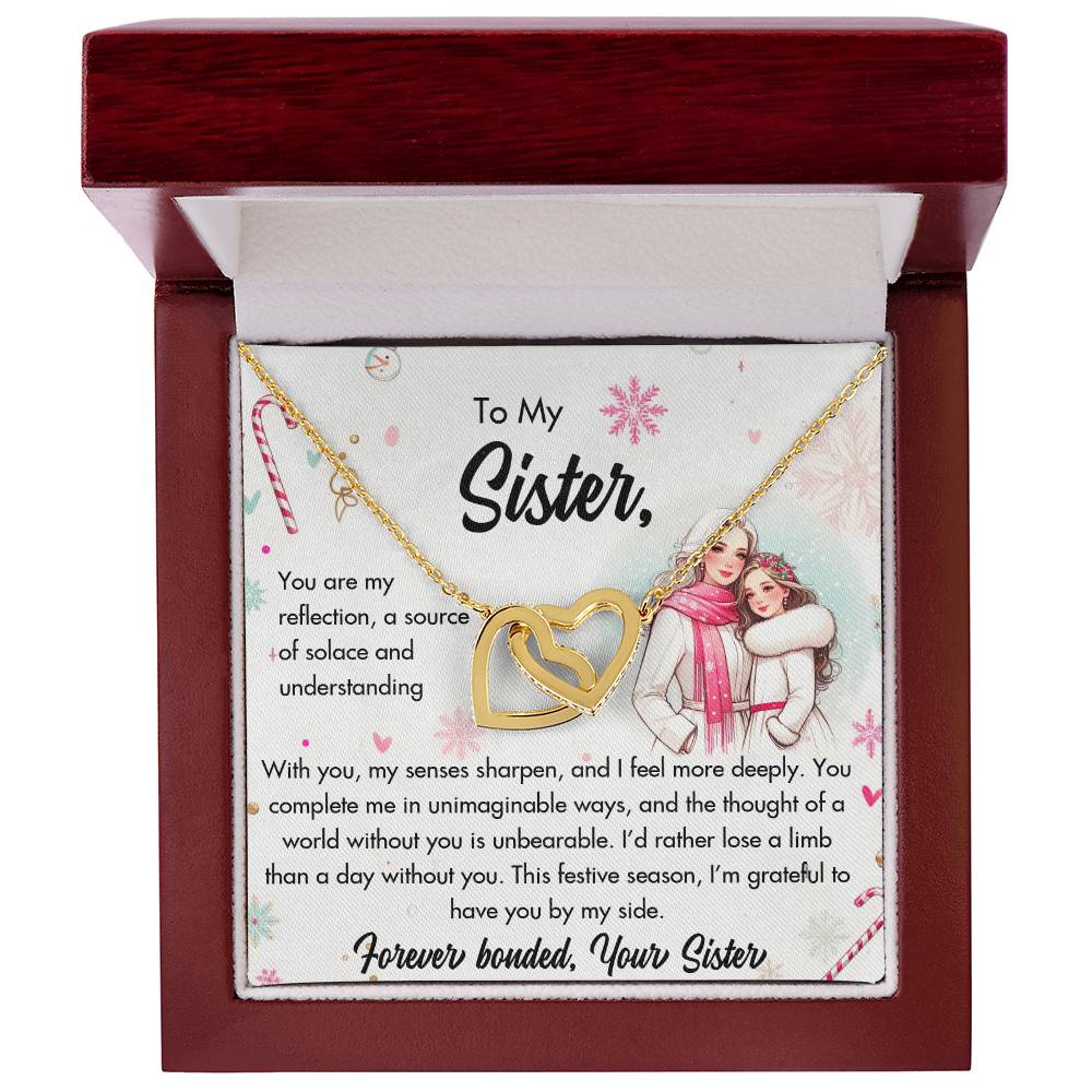 95127b Interlocking Hearts Necklace, Gift to my Sister with Beautiful Message Card