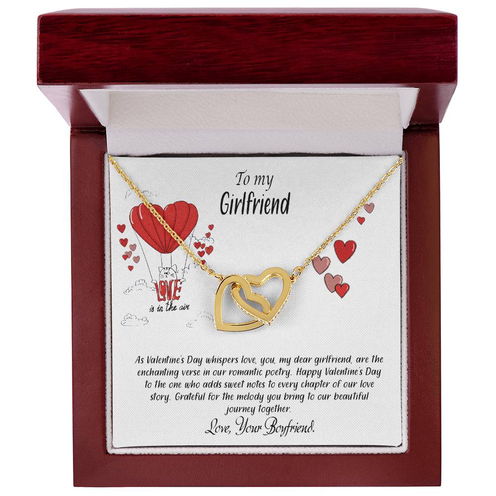 valentine-24c Interlocking Hearts Necklace, Gift to my Girlfriend with Beautiful Message Card