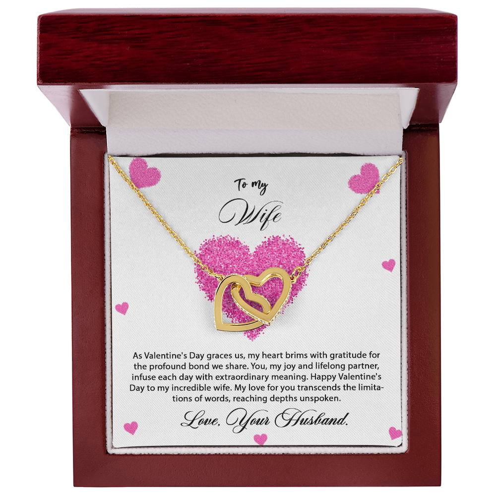 valentine-8a Interlocking Hearts Necklace, Gift to my Wife with Beautiful Message Card