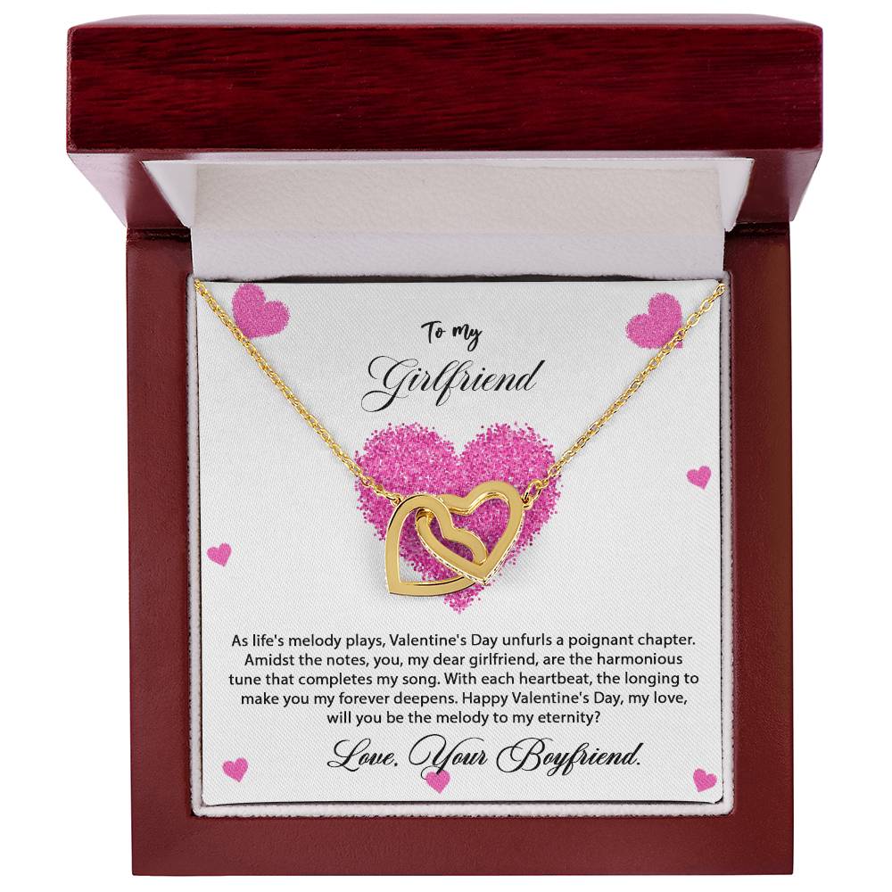 valentine-8c Interlocking Hearts Necklace, Gift to my Girlfriend with Beautiful Message Card