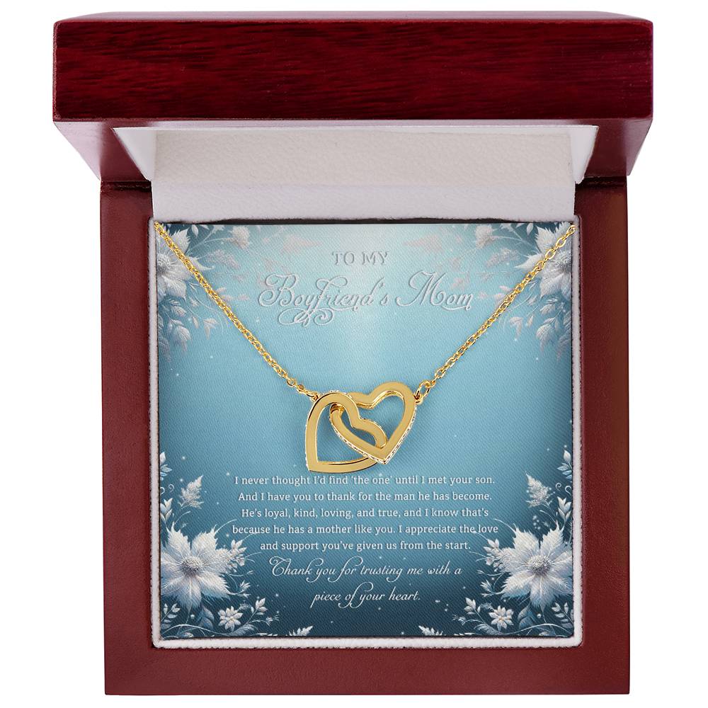 95313c Interlocking Hearts Necklace, Gift to my Boyfriend's Mom with Beautiful Message Card