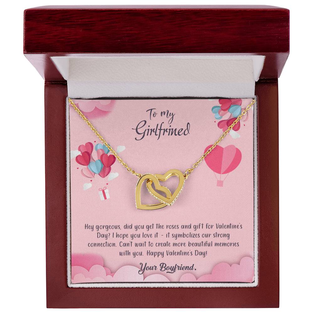 valentine-28c Interlocking Hearts Necklace, Gift to my Girlfriend with Beautiful Message Card