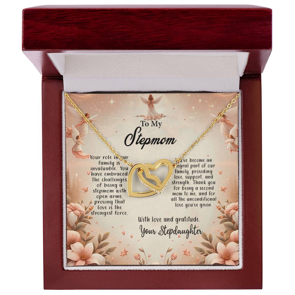 4052b Interlocking Hearts Necklace, Gift to my Stepmom with Beautiful Message Card