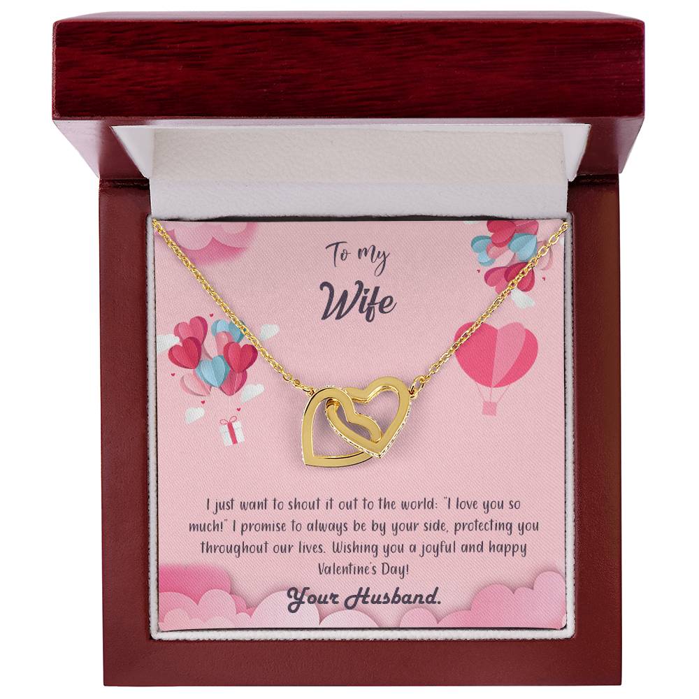 valentine-28a Interlocking Hearts Necklace, Gift to my Wife with Beautiful Message Card