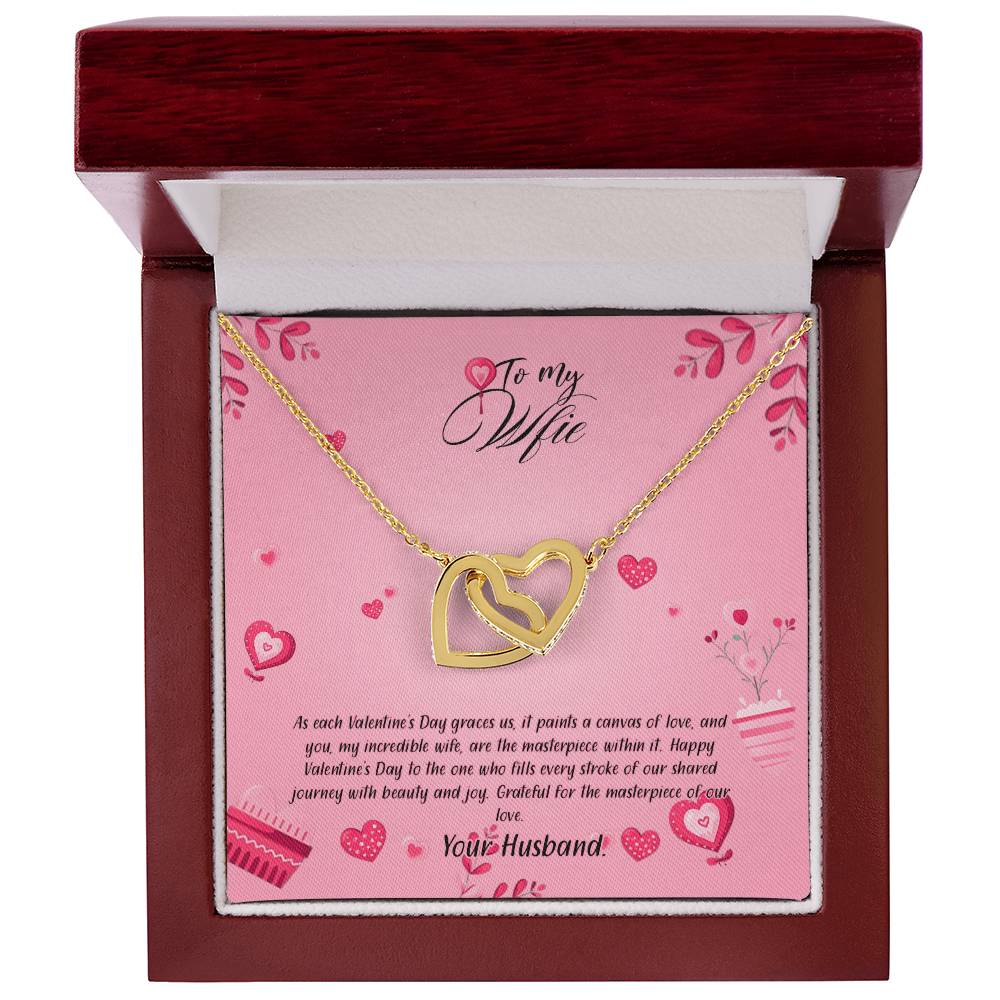 valentine-16a Interlocking Hearts Necklace, Gift to my Wife with Beautiful Message Card