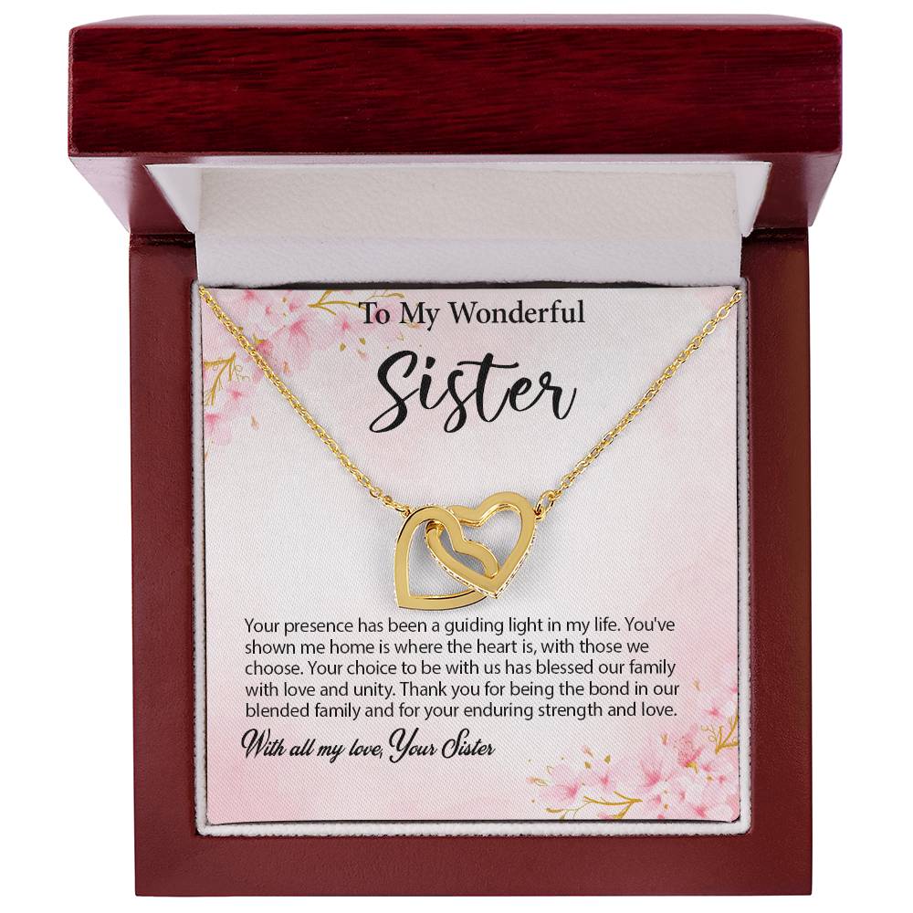 4029c Interlocking Hearts Necklace, Gift to my Sister with Beautiful Message Card