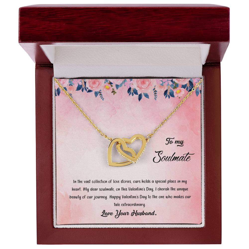 valentine-38b Interlocking Hearts neck, Gift to My Soulmate with Message Card