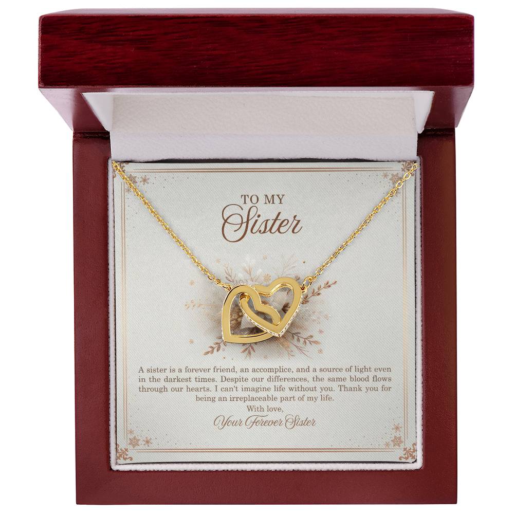 95318b Interlocking Hearts Necklace, Gift to my Sister with Beautiful Message Card