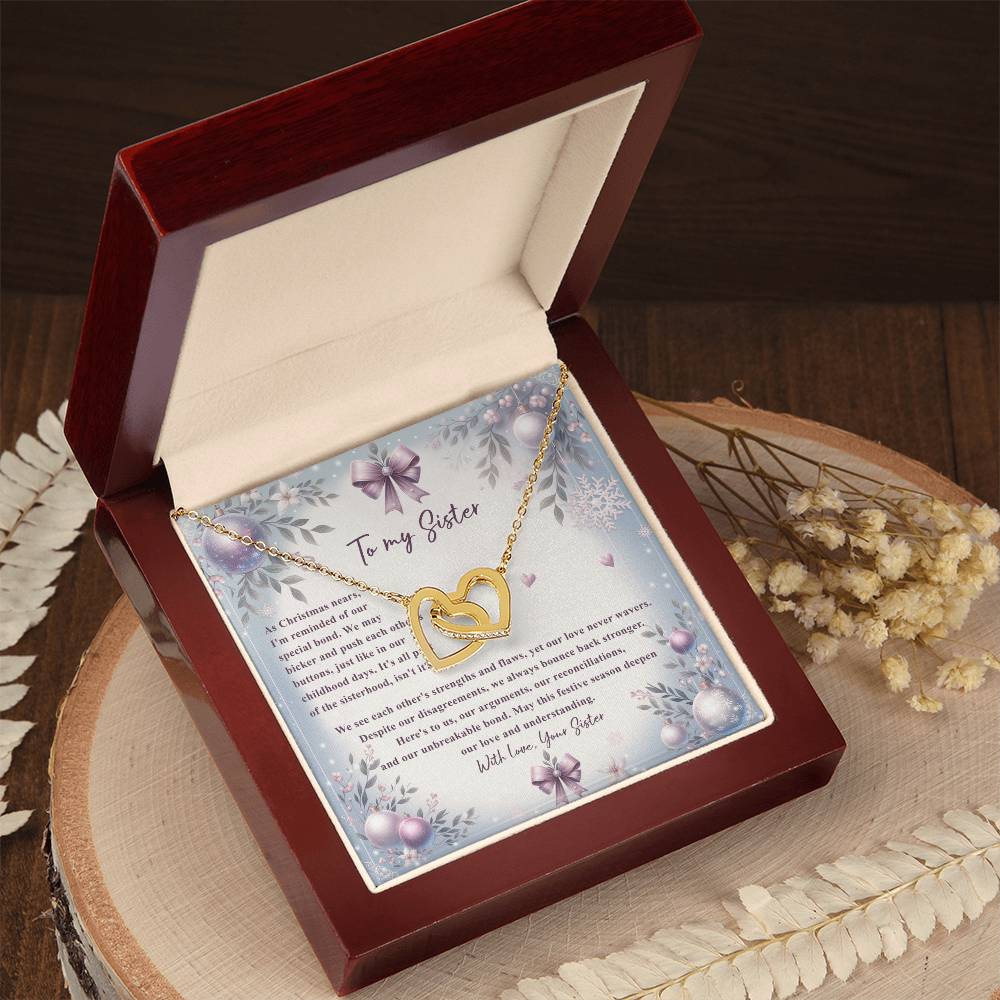 95784c Interlocking Hearts Necklace, Gift to my Sister with Beautiful Message Card