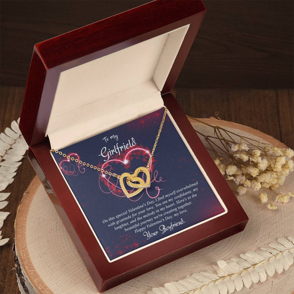 valentine-7c Interlocking Hearts Necklace, Gift to my Girlfriend with Beautiful Message Card