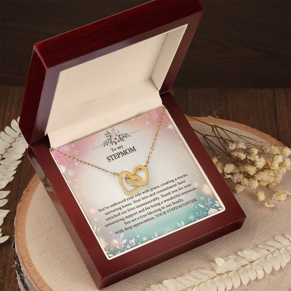 4057k Interlocking Hearts Necklace, Gift to my Stepmom with Beautiful Message Card