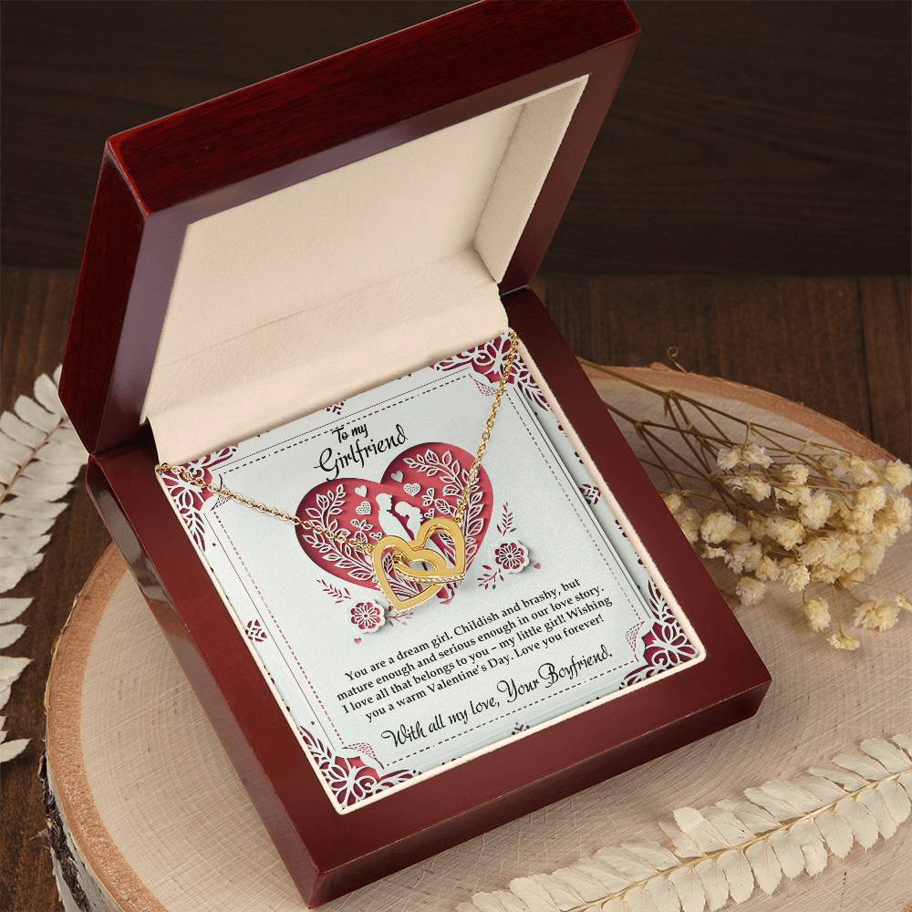 Valentine-st16c Interlocking Hearts Necklace, Gift to my Girlfriend with Beautiful Message Card